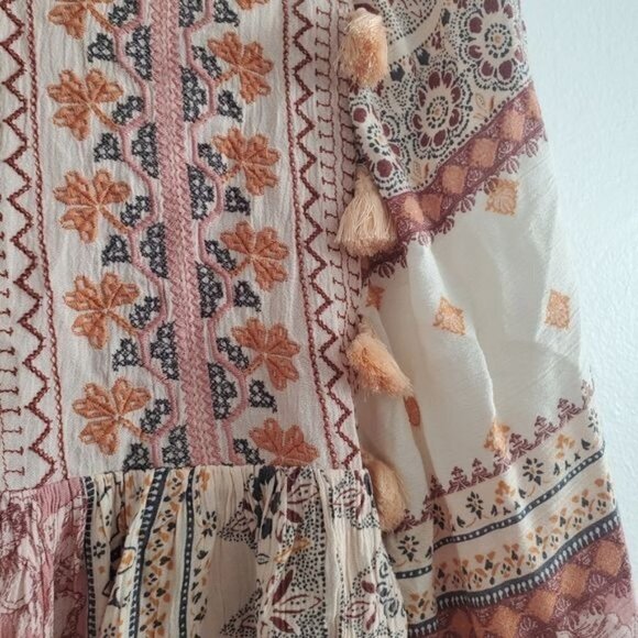 NEW American Eagle Embroidered Mixed Print Peasant Shirt Blouse Boho - Picture 6 of 8